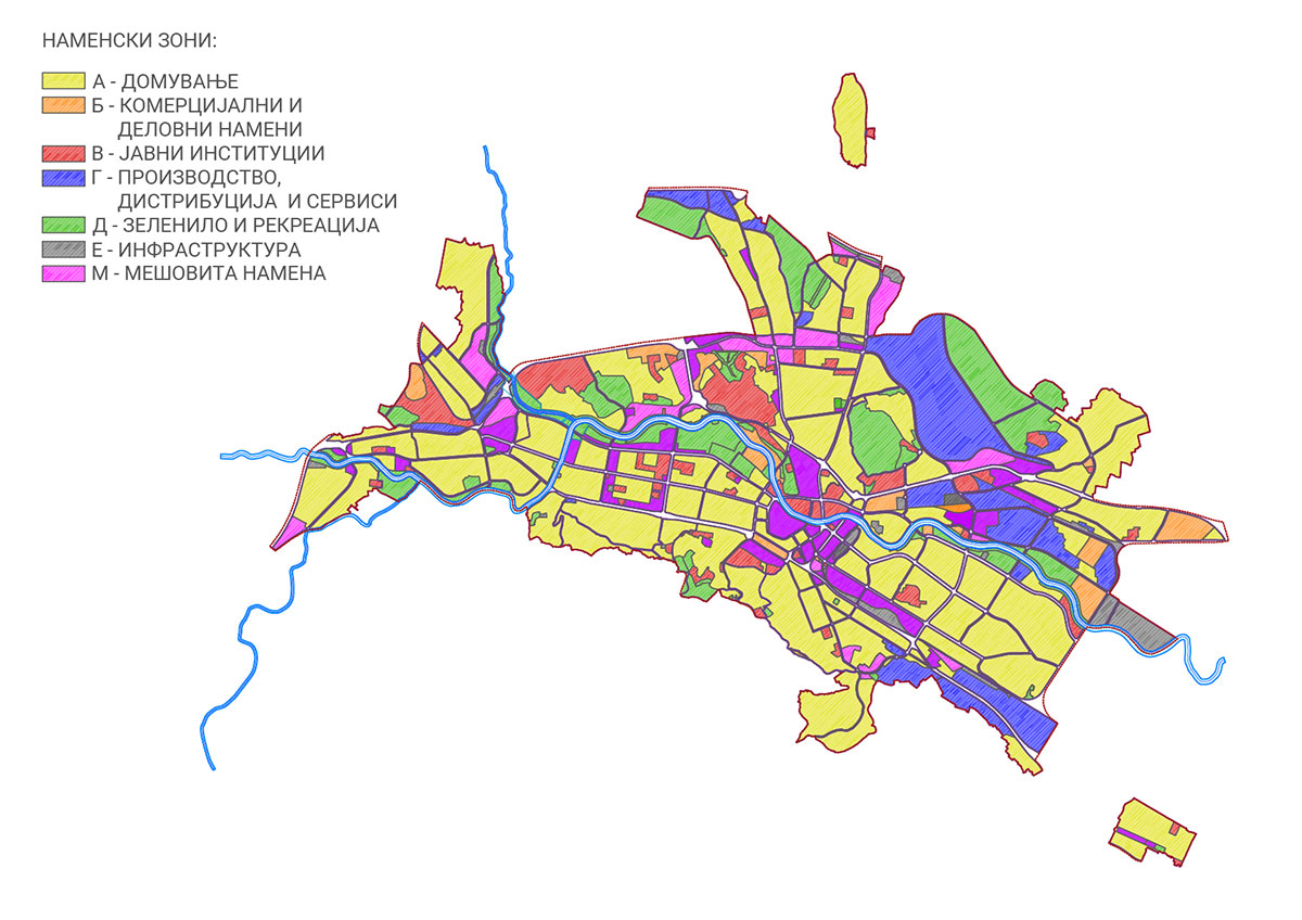 Илустрација за наменските зони според ГУП
